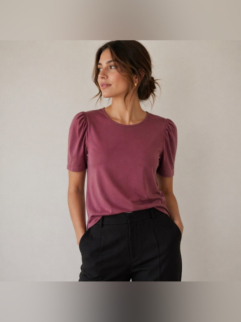 Express Puff Sleeve Top Size M Mauve Pink Short Sleeve Keyhole Back Blouse